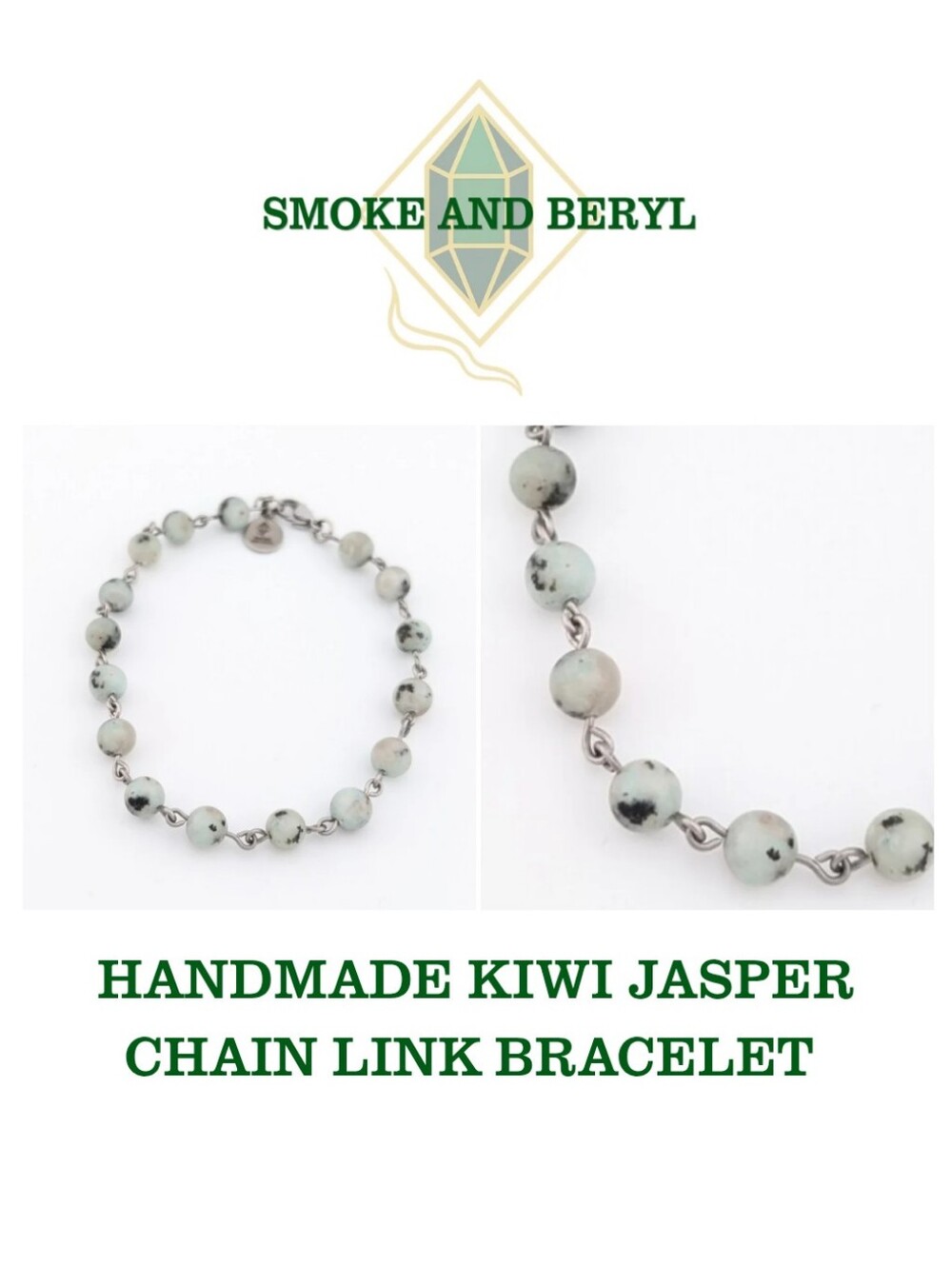 Artisan Kiwi Jasper Chain Bracelet - Handmade Unique Gemstone Jewelry - J017